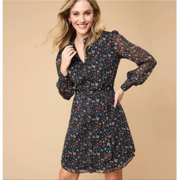 UNTUCKit Marnie Floral‎ Knee Length Long Sleeve Dress Chiffon Size 2 Office - Picture 1 of 10